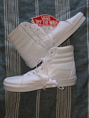 Vans White Sk8-Hi Canvas High Top Sneakers